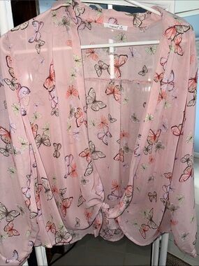 Timing Pink Sheer Butterfly Tie-Front Top